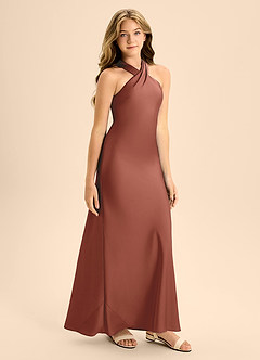 Azazie Doretta Junior Auburn A-Line Pleated Stretch Satin Dress image6