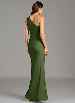 Azazie Akilah Bridesmaid Dresses Olive Mermaid One Shoulder Premium Stretch Jersey Dress image2