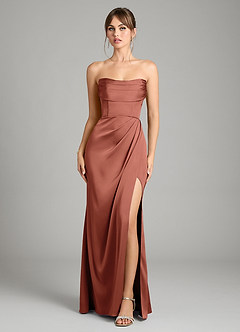 Azazie Johana Vestidos de damas de honor Vestido de Castaño de Satén Elástico de Corte Sirena Convertible con Vestidos sin tirantes image9