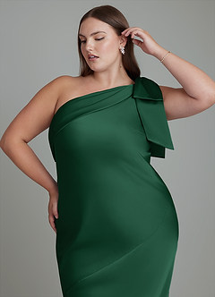 Azazie Yuanna Bridesmaid Dresses Dark Green Mermaid One Shoulder Stretch Satin Dress image10