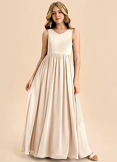 Azazie Hathaway Junior Robe Trapèze en Mousseline de soie Arc Albâtre Blanc image3