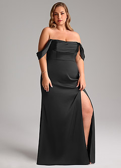Azazie Saige Jurken voor thuis passen Jurk van Stretch Satijn met Kolom Off the Shoulder Zwart image13