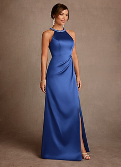 Azazie Lawrence Mère de la mariée Robes Robe Trapèze en Satin extensible Plissée Bleu Roi image4