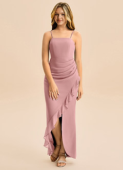 Azazie Buzzy Junior Dusty Rose Sheath Pleated Chiffon Dress image4