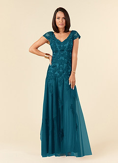 Azazie Romy Mother of the Bride Dresses Ink Blue Mermaid V-Neck Sequins Tulle Dress image1