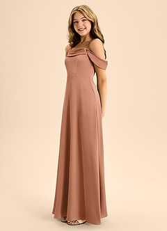 Azazie Anselie Junior Bronzer A-Line Off the Shoulder Stretch Satin Dress image6
