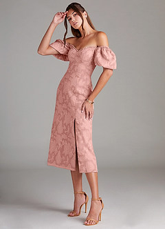 Azazie Evalina Bridesmaid Dresses Rosette Sheath Floral Burnout Dress image4
