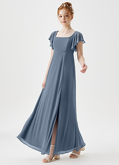 Azazie Bondi Junior A-Linie Seitliche Cut-Outs Gittergewebe Kleid Zwielichtviolett image6