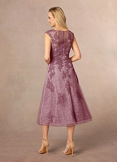 Azazie Flynn vestidos de madre de la novia Vestido de Malva Vintage de Tul de Corte En A con Cuello barco encaje image3