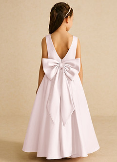 Azazie Pipsy Flower Girl Dresses Blushing Pink A-Line Bow Matte Satin Dress image1
