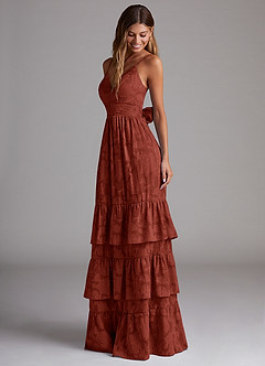 Azazie Nathalia Bridesmaid Dresses Terracotta A-Line Bow Floral Burnout Dress image3