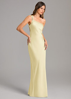 Azazie Monroe At-home Try On Dresses English Rose Mermaid One Shoulder Stretch Satin Dress image5