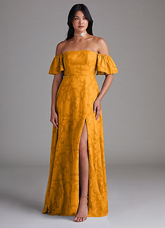 Azazie Sue Bridesmaid Dresses Butterscotch A-Line Off the Shoulder Floral Burnout Convertible Dress image5