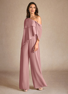 Azazie Halima Mother of the Bride Dresses Dusty Rose Jumpsuit/Pantsuit Side Slit Chiffon Dress image2