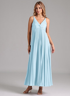 Azazie Raychelle Bridesmaid Dresses Sky Blue A-Line Pleated Stretch Satin Dress image1