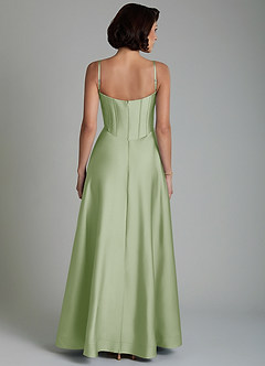 Azazie Nona Bridesmaid Dresses Dusty Sage A-Line Pleated Stretch Satin Dress image2