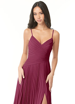 Azazie Vini Bridesmaid Dresses Mulberry A-Line V-Neck Pleated Chiffon Dress image6