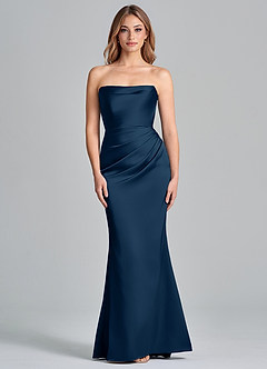 Azazie Olea Jurken voor bruidsmeisjes Converteerbaar Jurk van Stretch Satijn met Zeemeermin Strapless Donkere Marine image3