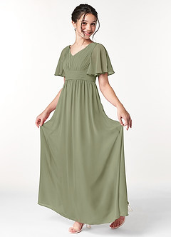 Azazie Temeka Junior Pistachio A-Line Pleated Chiffon Dress image3