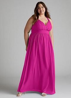 Azazie Ashia Final Sale Fuchsia A-Line Pleated Chiffon Dress image8