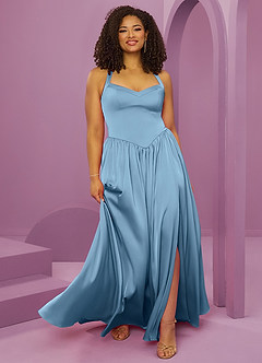 Barbie ♥ Azazie Brautjungfernkleider A-Linie mit Taschen Stretch-Satin Kleid Stahlblau image10