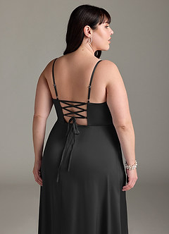 Azazie Marchella Abiti da Damigella Abito A-Line in Raso Elasticizzato Corsetto Nero image12