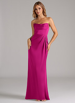 Azazie Johana Bridesmaid Dresses Fuchsia Mermaid Off the Shoulder Stretch Satin Convertible Dress image5
