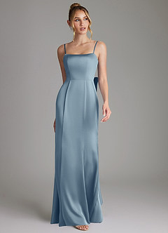 Azazie Zherra Bridesmaid Dresses Dusty Blue Mermaid Bow Stretch Satin Dress image4