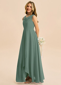 Azazie Mannie Junior A-Linie Plissee Chiffon Kleid Eukalyptus image4