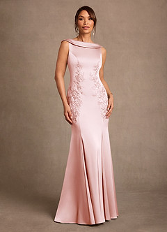 Azazie Franny Mother of the Bride Dresses Blushing Pink Sheath Lace Stretch Satin Dress image1