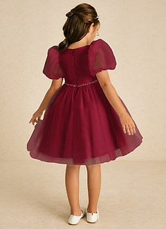 Azazie Blondie Final Sale Burgundy A-Line with Sleeves Tulle Dress image2