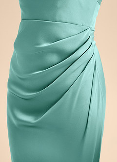 Azazie Renna Junior A-Linie Plissee Stretch-Satin Kleid Aqua image7