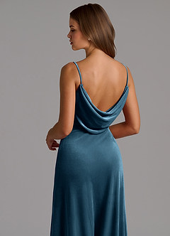 Azazie Olaine Bridesmaid Dresses Blue Topaz A-Line Pleated Velvet Dress image7