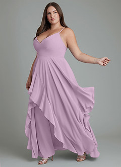 Azazie Zaina Robes de demoiselle d'honneur Robe Trapèze en Mousseline de soie Glycine image4
