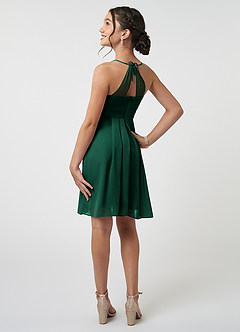 Azazie Ginny Junior Emerald A-Line Pleated Chiffon Dress image4