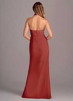 Azazie Jemma Bridesmaid Dresses Terracotta Sheath Pleated Chiffon Dress image2