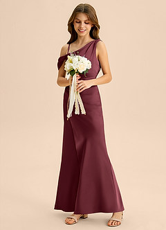 Azazie Madelyn Junior Osłona Zza ramienia Satyna elastyczna Długość podłogi Młodsza druhna Sukienka image5