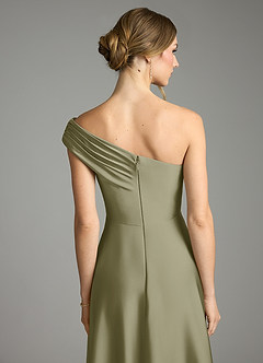 Azazie Melanie Suknie dla druhen Linia A Zza ramienia Satyna elastyczna Do ziemi Sukienka image2