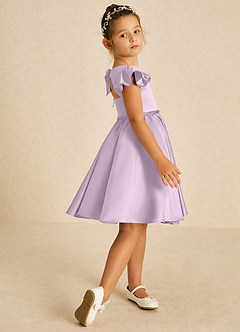 Azazie Sugar Plum Robe Demoiselle D'honneur Fillette Robe Trapèze en Mat Satiné Arc Frostiges Flieder image3