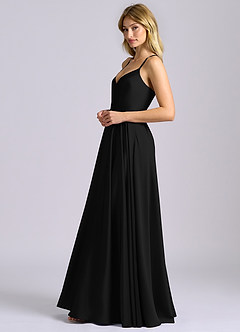 Azazie Truce 신부 들러리 드레스 A라인 스트레치 새틴 바닥 길이 드레스 image5