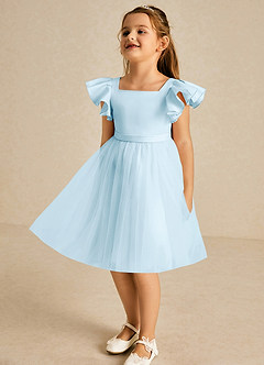 Azazie Kaeya Flower Girl Dresses Sky Blue A-Line Bow Tulle Dress image4