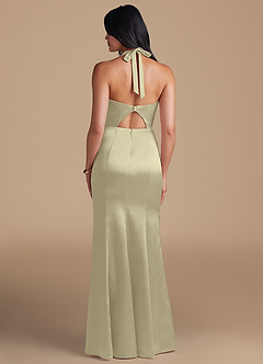 Azazie Emeria Bridesmaid Dresses Moss Green Sheath Side Slit Metallic Satin Dress image2