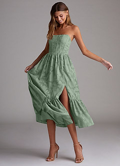 Azazie Delphina Bridesmaid Dresses Matcha A-Line Strapless Floral Burnout Convertible Dress image4