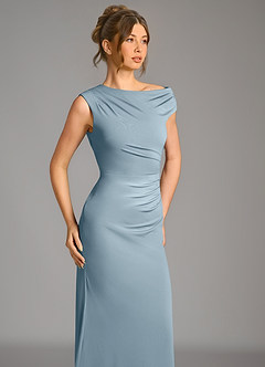 Azazie Nazanin Brautjungfernkleider Meerjungfrau-Linie Schulterfrei Premium Stretch Jersey Kleid Staubblau image7