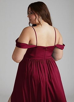 Azazie Morana Bridesmaid Dresses Burgundy A-Line Off the Shoulder Stretch Satin Convertible Dress image16