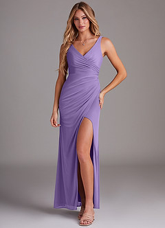 Azazie Leandra Bridesmaid Dresses Tahiti Mermaid V-Neck Pleated Mesh Dress image1