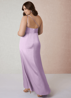 Azazie Mika Bridesmaid Dresses Frosted Lilac Sheath One Shoulder Stretch Satin Dress image11