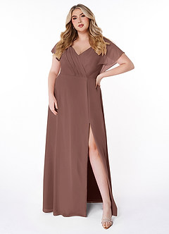 Azazie Rylee Jurken voor bruidsmeisjes Jurk van Chiffon met A-Lijn Geplooid Espresso image6