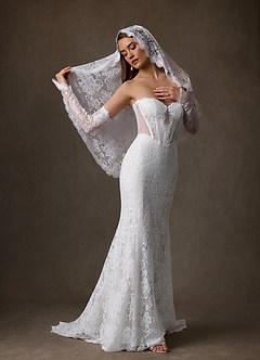 Azazie Issa Vestidos de novia Vestido de Diamante Blanco de Encaje de Corte Recto con Sin tirantes image5