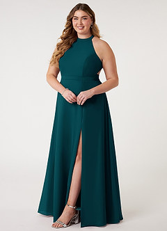 Azazie Clarice Bridesmaid Dresses Pine A-Line Halter Chiffon Dress image11